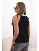Dámske bavlnené tielko so zaväzovaním za krkom čierne