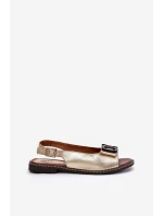 Płaskie Sandały Z Ozdobą Eko Skórzane Złote Lilria