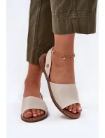 Sandały Damskie Na Płaskim Obcasie Eko Skórzane Beżowe Dereka