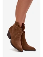 Wsuwane Botki Kowbojki Damskie Z Naturalnego Zamszu Camel Beretta