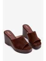 Ženské pantofle na platformě čokoládové Ravelia