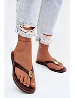 Dámské ploché žabky s zlatým detailem čokoládové Tella