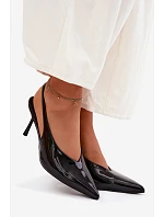 Lakované Podpatky Sandály Z Eko Kůže Černé Norvra