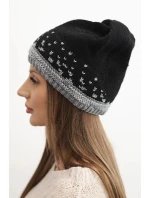 Dámska zimná vlnená čiapka s geometrickým vzorom K477 black + grey