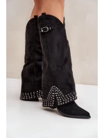 Kozaki Z Wywiniętą Cholewką Na Słupku Czarne Iveliri