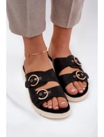 Lekkie Klapki Damskie Na Koturnie Z Klamrami Czarne Hellexia