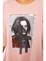 Šaty s potlačou a rozšíreným spodným dielom tmavo púdrovo ružové Šaty s potlačou a rozšíreným spodným dielom tmavo púdrovo ružové