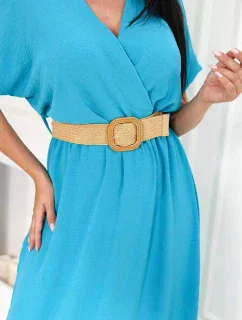 Dlhé šaty s ozdobným pásom tyrkysové