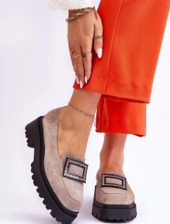 Wygodne Zamszowe Mokasyny Beżowe Agathe