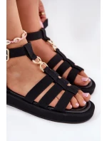 Sandały Damskie Na Platformie Ze Złotym Detalem Czarne Kartia