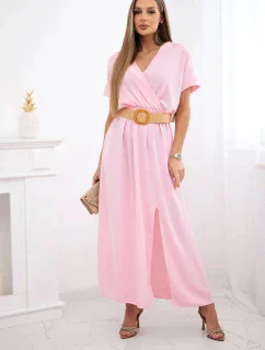 Dlhé šaty s ozdobným pásom cukríky ružová