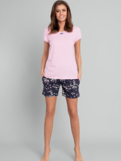 Dámske pyžamo Celestina, krátke rukávy, krátke nohavice - ružová/potlač