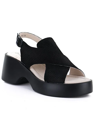 Dámske kožené sandále na platforme čierne S.Barski 7005