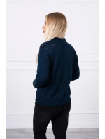 Sveter s polovičným rolákom a kosoštvorcovým vzorom tmavo modrý