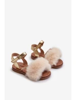 Sandałki Dziecięce Na Rzep Z Futerkiem Złote Rosavere