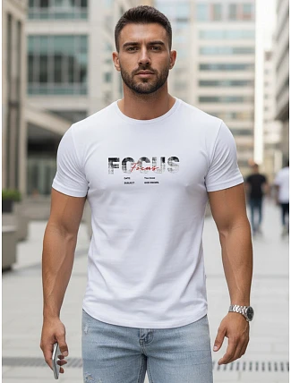 Pánske tričko s veľkým nápisom, bavlnené, biele, FashionStreet NX5137R Pánske tričko s veľkým nápisom, bavlnené, biele, FashionStreet NX5137R