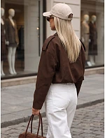 Krátka dámska prechodová látková bunda, hnedá, FashionStreet TY5956