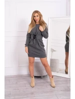 Zateplené šaty s ozdobným pásikom grafitové