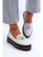 Mokasyny Damskie Skórzane Na Platformie S.Barski LR400 Białe