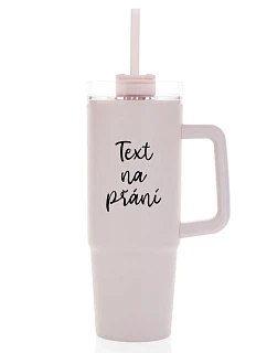 TEXT NA PŘÁNÍ - růžový cestovní termohrnek s průhledným víčkem 900 ml  