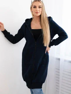 Zateplená dlhá mikina s kapucňou v tmavomodrej farbe