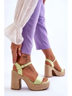 Wygodne Zamszowe Sandały Na Masywnym Słupku Jasnozielone Elishia