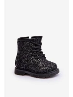 Dziecięce Brokatowe Botki Ocieplane z Suwakiem Czarne Saussa