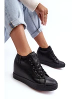 Trampki Skórzane Damskie Na Koturnie Big Star MM274001 Czarne