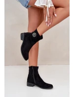 Botki Damskie Zapinane Na Zamek Z Ozdobnym Detalem Eko Zamszowe Czarne Lerioria