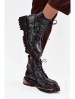 Skórzane Lakierowane Botki Damskie Artiker 57C0065 Szare