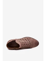 Dámské perforované kotníkové boty na nízkém podpatku Vinceza 58626 tmavě béžové