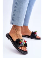 Klapki Z Ozdobnymi Koralikami S.Barski KV-2775-47 Czarne