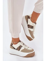 Sneakersy Damskie Na Masywnej Platformie Zwierzęcy Wzór Beżowe Telanila