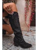 Damskie Kozaki Kowbojki Ze Zdobieniem Na Słupku Czarne Darella