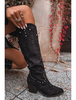 Damskie Kozaki Kowbojki Ze Zdobieniem Na Słupku Czarne Darella