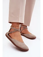 Semišové dámské baleríny Barefoot s pásky Zazoo 320 Cappuccino