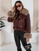 Dámska kožená bunda s kožušinou bordová FashionStreet TY5208 Dámska kožená bunda s kožušinou bordová FashionStreet TY5208