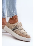 Sneakersy Skórzane Damskie D&A LR110 Beżowe