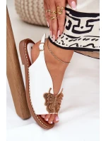 Sandały Damskie Na Płaskim Obcasie Z Ozdobą Białe Setorina