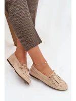 Dámské mokasíny s šněrováním a třásněmi Béžové Glorina