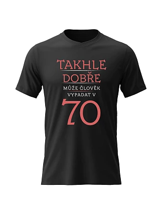 Dámske bavlnené tričko s potlačou - THIS IS HOW HOD A MAN CAN LOOK IN 70 (RED) - čierne Dámske bavlnené tričko s potlačou - THIS IS HOW HOD A MAN CAN LOOK IN 70 (RED) - čierne
