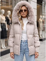 Dámska zimná prešívaná bunda s kapucňou, svetlo béžová, FashionStreet TY6001