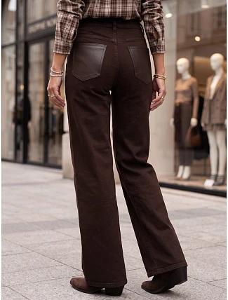 Dámske džínsy so širokými nohavicami a vysokým pásom, hnedé, FashionStreet UY3136 Dámske džínsy so širokými nohavicami a vysokým pásom, hnedé, FashionStreet UY3136