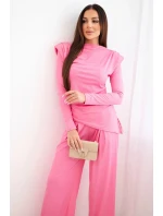 Dámska bavlnená súprava s blúzkou a širokými nohavicami svetloružová