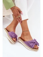 Klapki Damskie Na Platformie Z Plecionką I Kokardką Fioletowe Alpireda