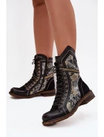 Botki Damskie Z Naturalnej Skóry Maciejka 07097-01 Czarno-Złote Botki Damskie Z Naturalnej Skóry Maciejka 07097-01 Czarno-Złote
