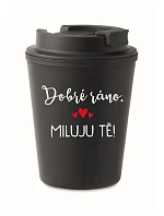 Hrnček „Dobré ráno. Milujem ťa!“ – čierny termohrnček 300 ml Hrnček „Dobré ráno. Milujem ťa!“ – čierny termohrnček 300 ml