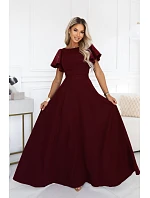 694-3 MIRELLA Elegantné maxi šaty so rozšírenou sukňou a flitrovými rukávmi – vínová 694-3 MIRELLA Elegantné maxi šaty so rozšírenou sukňou a flitrovými rukávmi – vínová