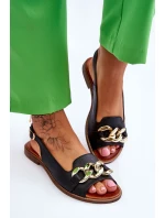 Skórzane Sandały Damskie Lewski Shoes 3230 Czarny Groch