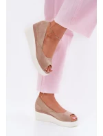 Sandały Damskie Na Koturnie Z Eko Zamszu Beżowe Velira